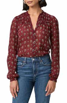 Monika Leaf Print Silk Button-Up Shirt