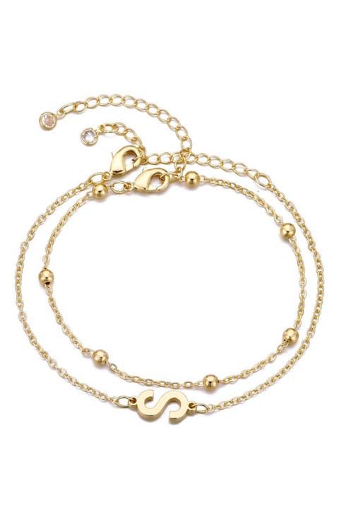 2-Piece Initial Bead Chain Bracelet Set