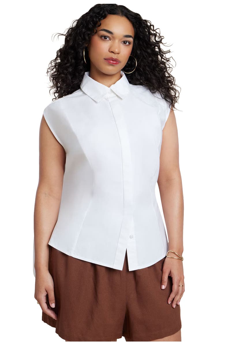 ELOQUII Button Up Shirt With Open Back, Main, color, White