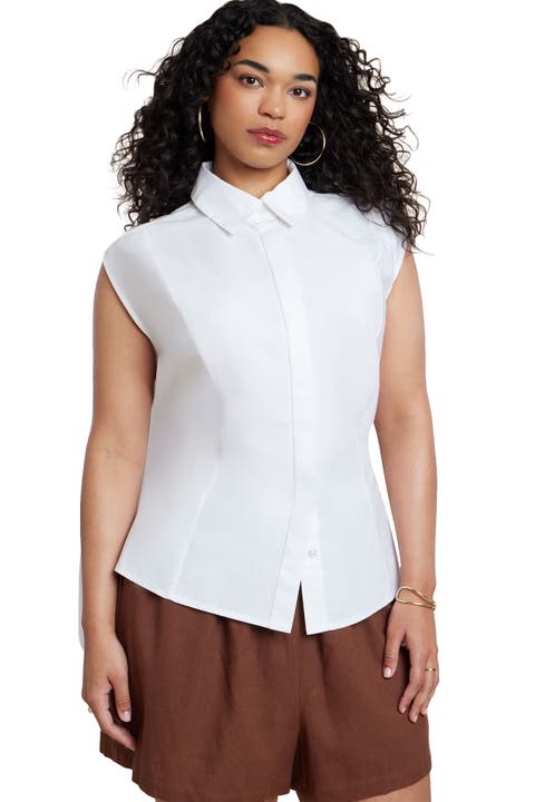 Button Up Shirt With Open Back (Plus)