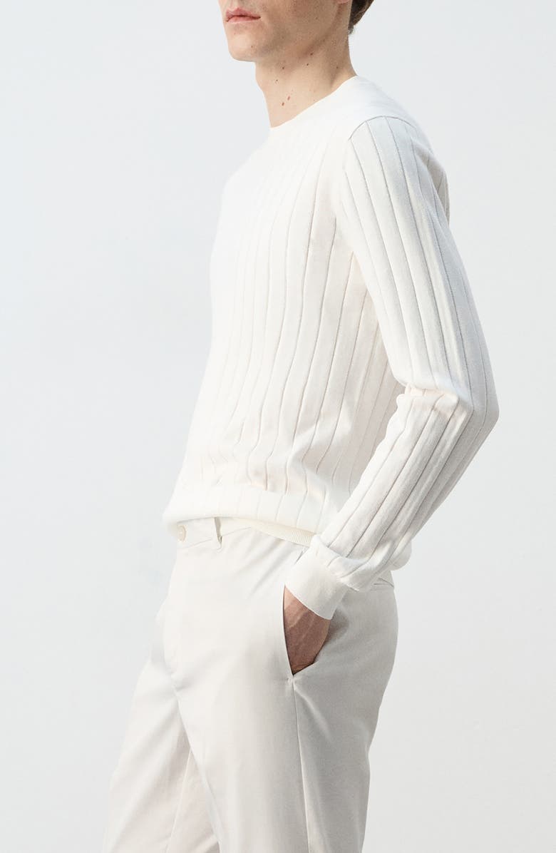 MANGO Rib Crewneck Sweater, Alternate, color, Off White