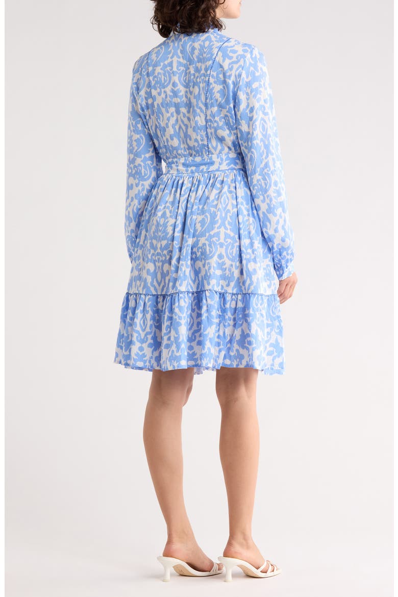 Long Sleeve Tie Waist Shirtdress, Alternate, color, FRENCH BLUE DAMASK