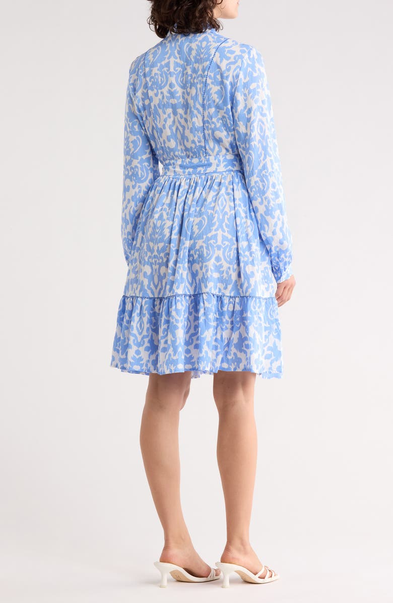 Ellen Tracy Long Sleeve Tie Waist Shirtdress, Alternate, color, French Blue Damask