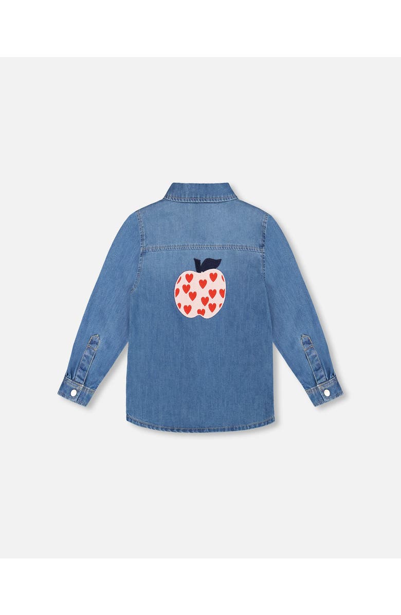 Deux par Deux Denim Shirt with Patch Pockets and Apple Patch, Alternate, color, Light Blue Denim