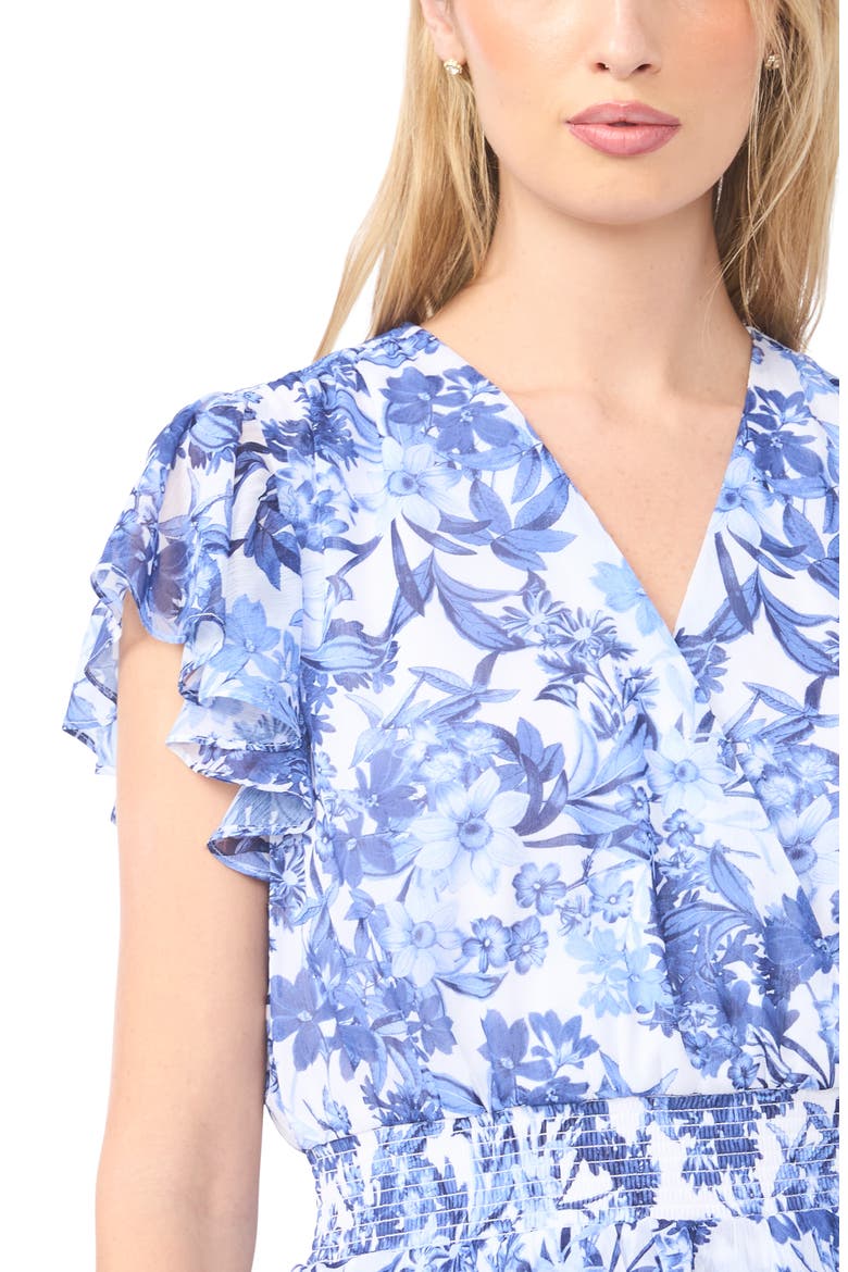 Floral Tiered Flutter Sleeve Maxi Dress, Alternate, color, CLASSIC NAVY