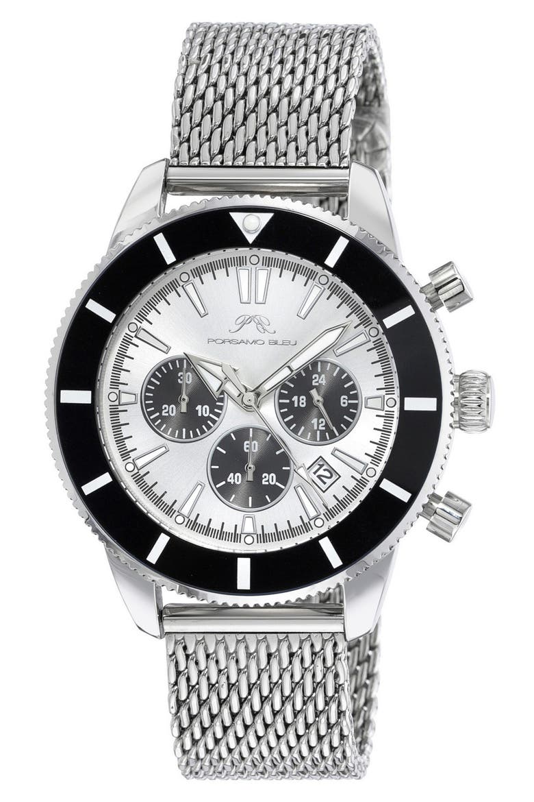 Brandon Mesh Strap Chronograph, 44mm, Main, color, SILVER-BLACK