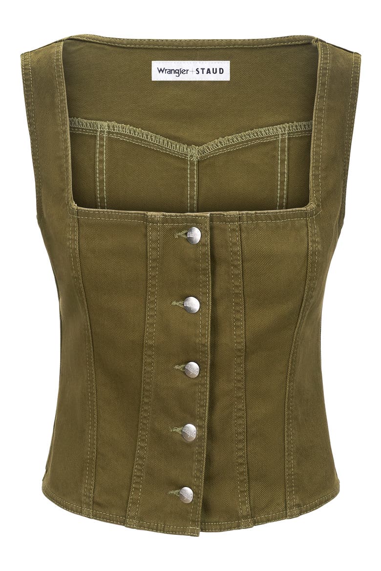 + Wrangler Denim Trucker Top, Alternate, color, SERGEANT GREEN