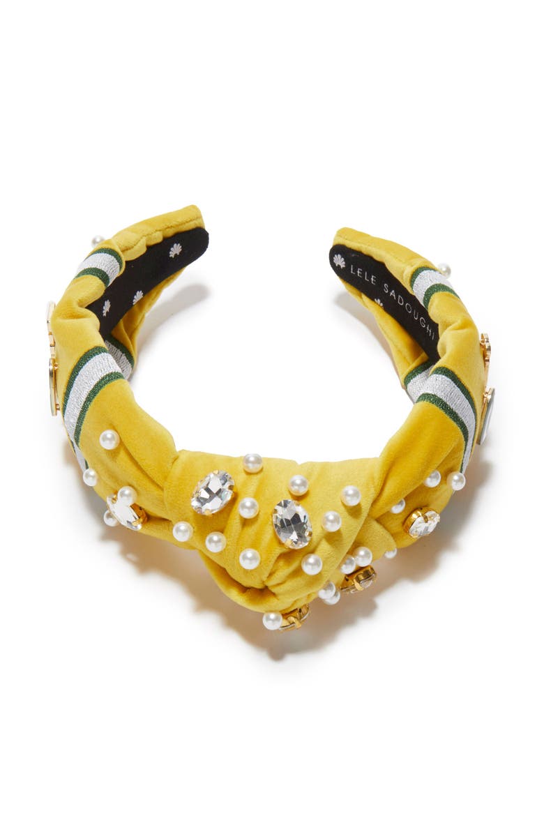 Lele Sadoughi Greenbay Embellished Knotted Headband, Alternate, color, Packers Gold 700