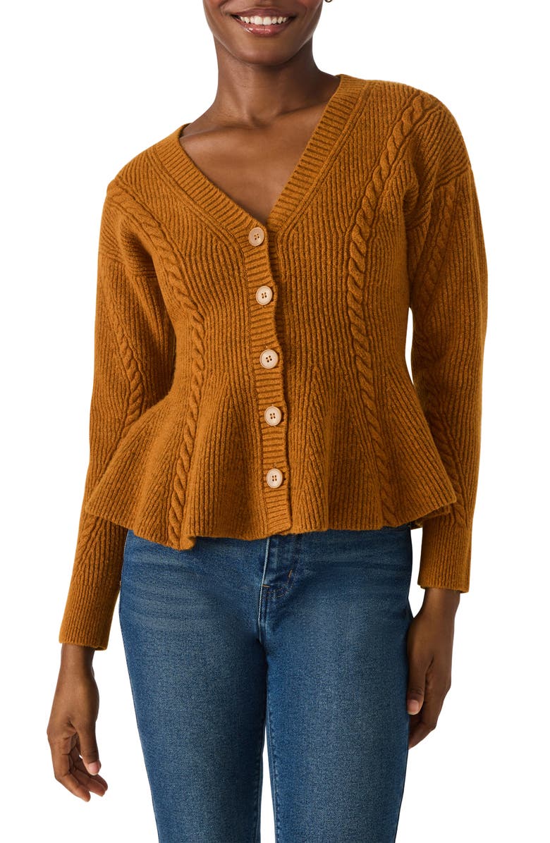 Steve Madden Courtney Rib Peplum Cardigan, Main, color, Pumpkin Spice