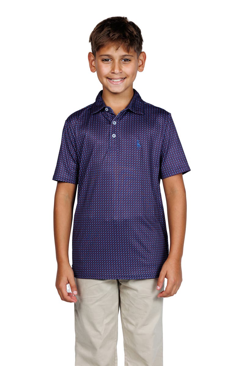 TailorByrd Kids' Golf Tee Print Performance Knit Polo, Alternate, color, Blue Multi