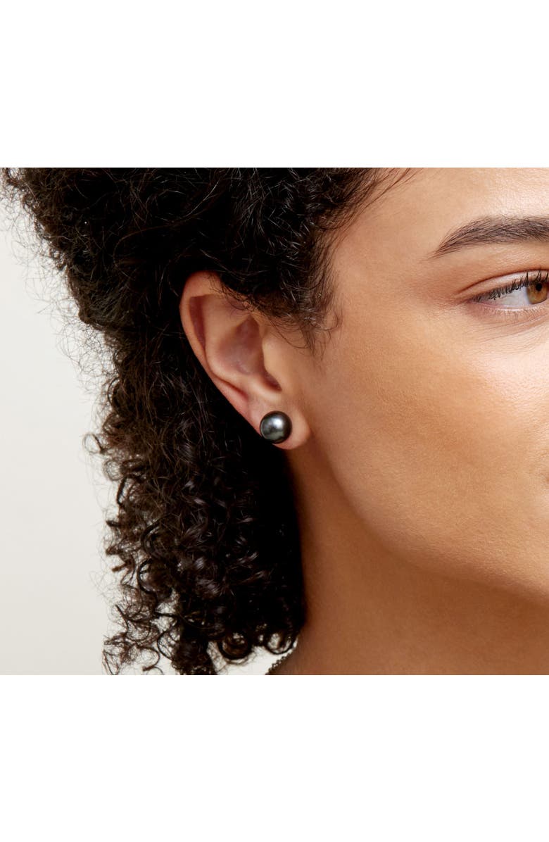 The Pearl Source Tahitian South Sea Round Pearl Stud Earrings 9mm, Alternate, color, White Gold