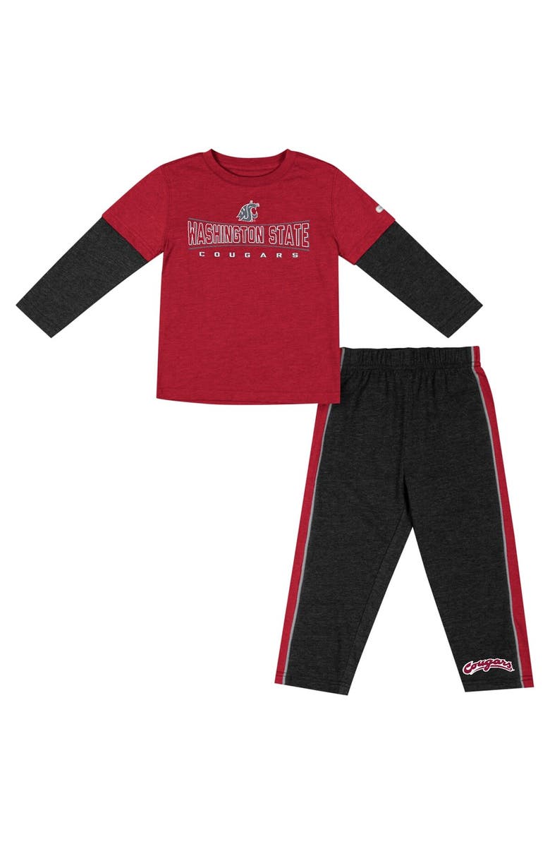 COLOSSEUM Toddler Colosseum Crimson/Black Washington State Cougars Long Sleeve T-Shirt & Pants Set, Main, color, Crimson