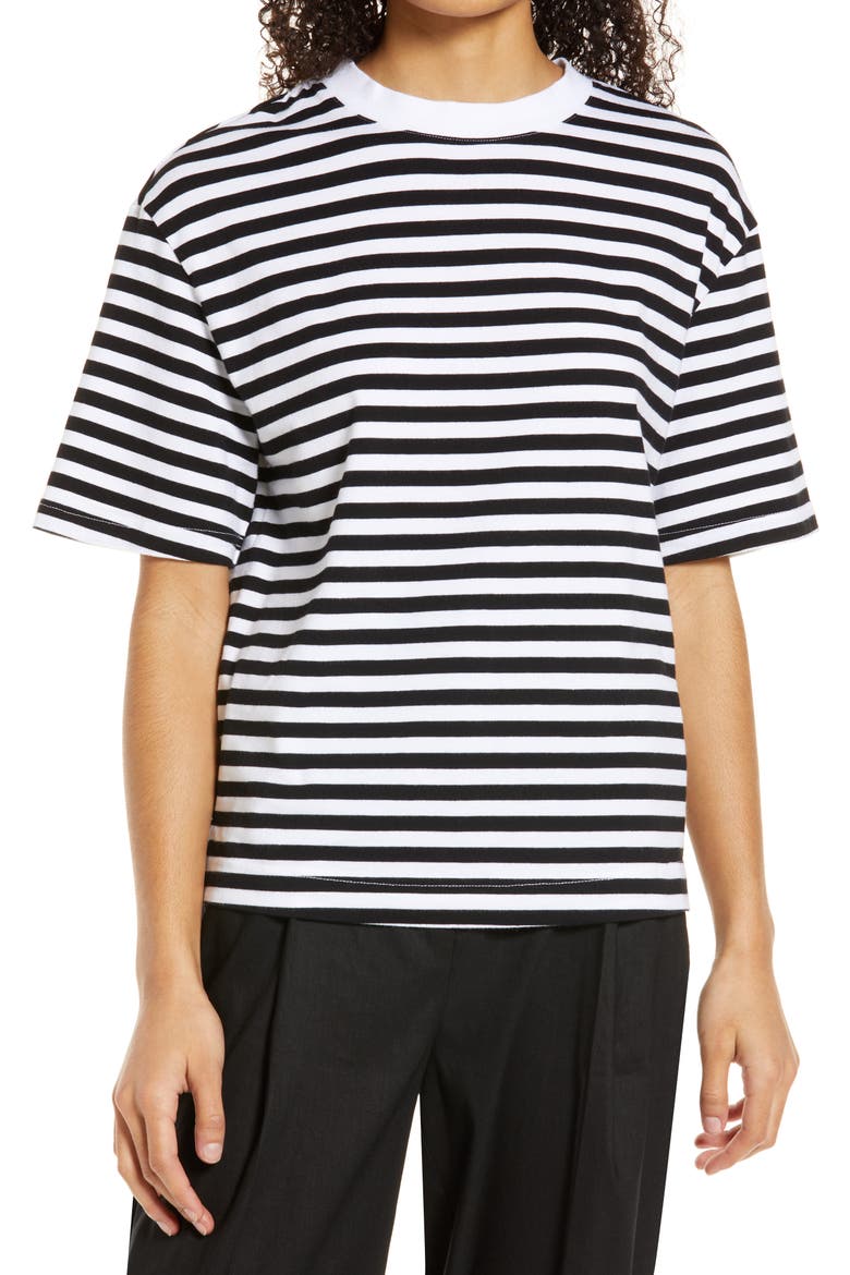 Crewneck T-Shirt, Main, color, BLACK- WHITE STRIPE