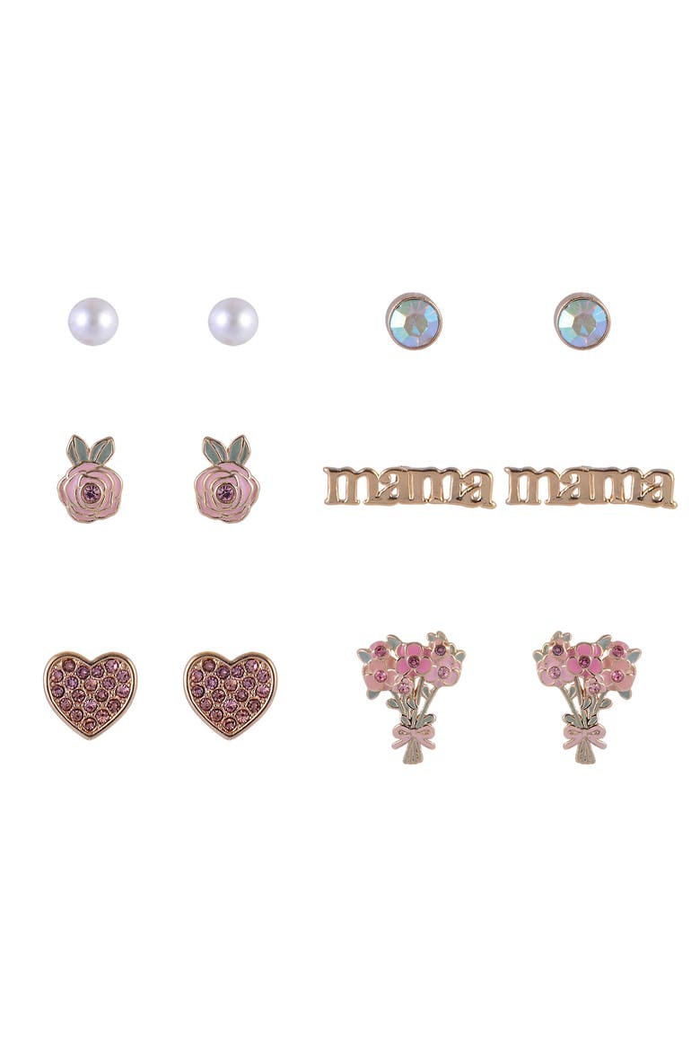 6 Pair Stud Earring Set, Alternate, color, Pink
