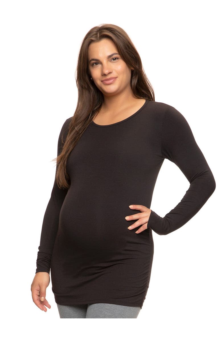 Felina Cotton Modal Maternity Side Shirred Long Sleeve Crewneck Shirt, Main, color, Black