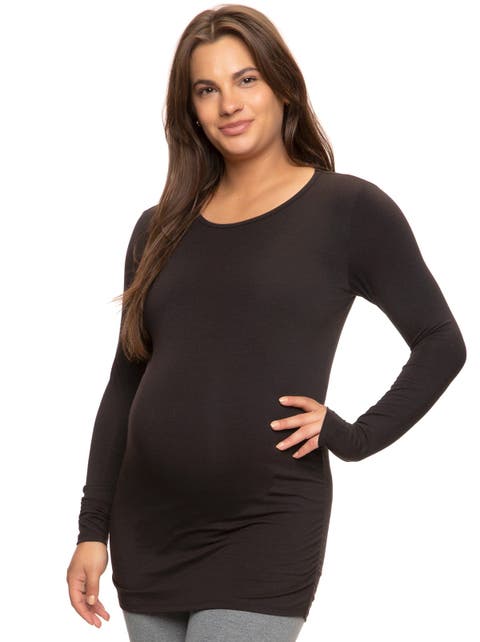 Cotton Modal Maternity Side Shirred Long Sleeve Crewneck Shirt