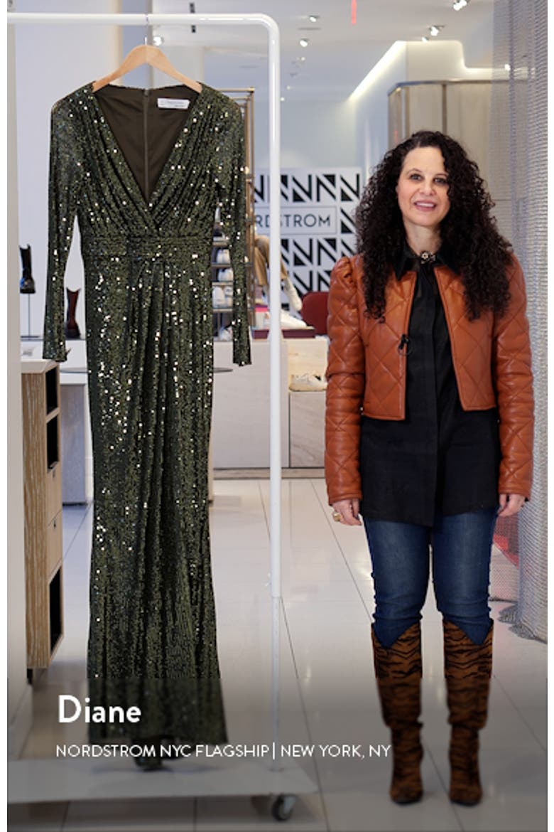 Sequined Long Sleeve High Slit Gown video