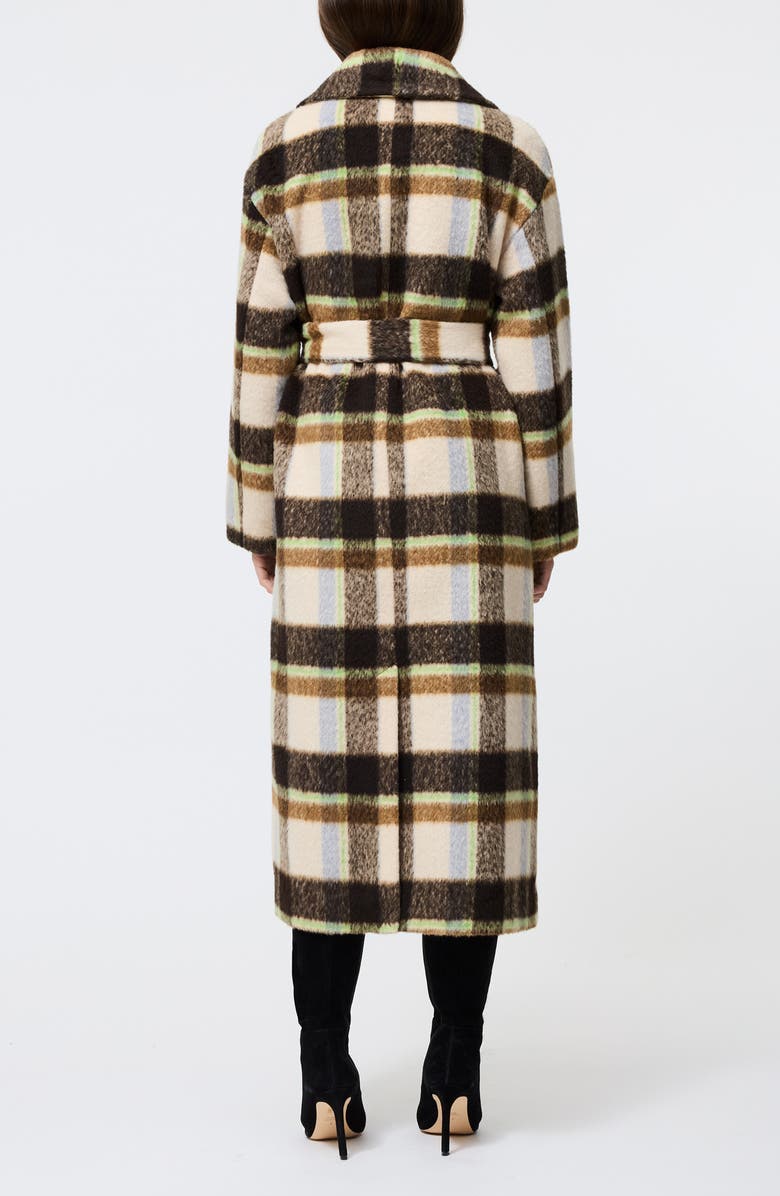 French Connection Remi Plaid Faux Fur Trench Coat, Alternate, color, Brown Multi