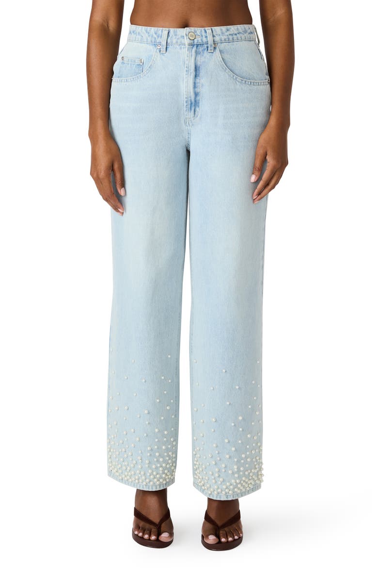 Sydnee Beaded Straight Leg Jeans, Main, color, SULPHUR SPRING