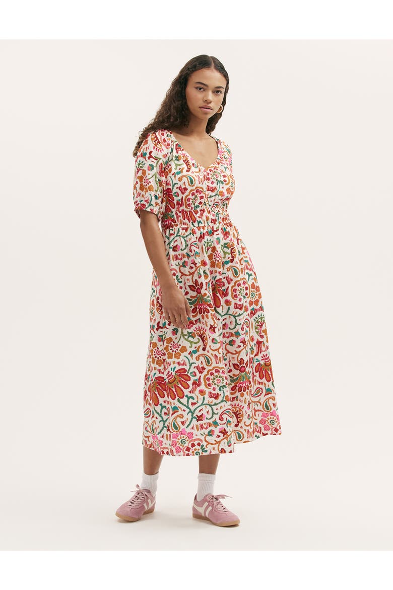 Estee Floral Crepe Midi Smock Dress, Alternate, color, Ivory Floral