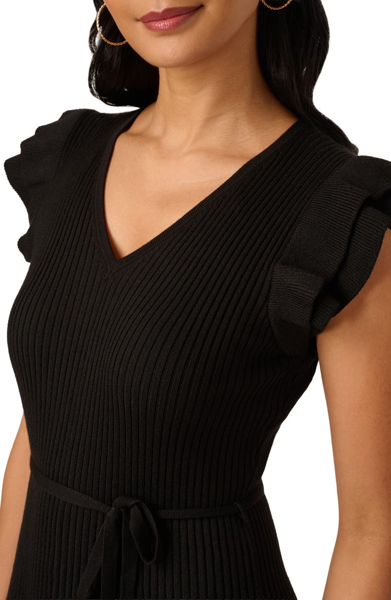 Ruffle Cap Sleeve Ribbed Sweater Dress