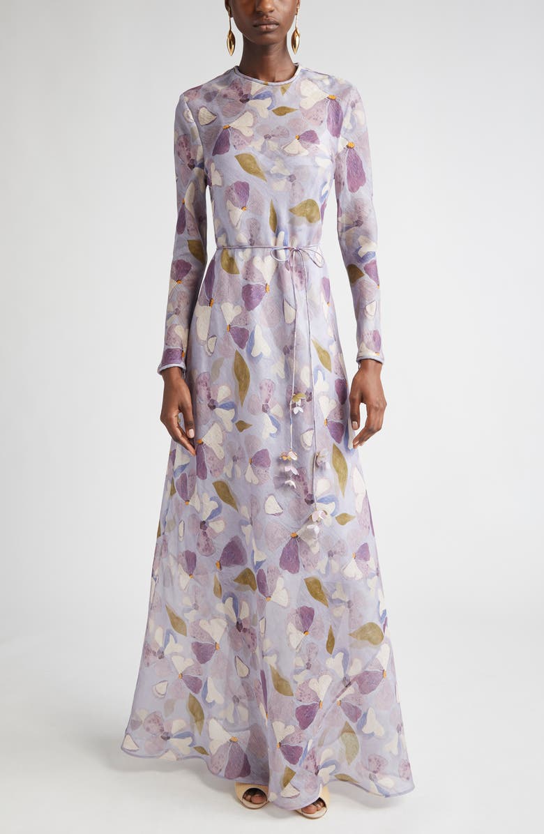 Zimmermann Floral Print Long Sleeve Linen & Silk Maxi Dress, Main, color,