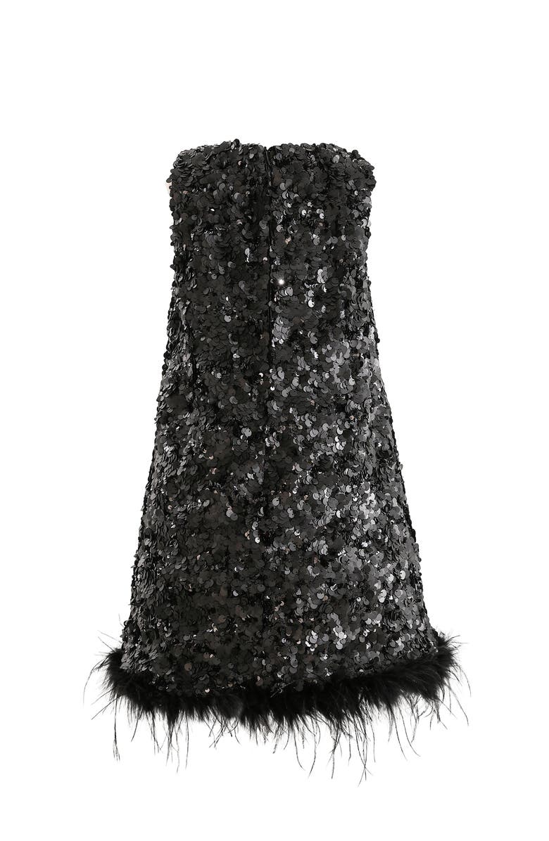 Tulleen Sequin Feather-Hem Dress, Alternate, color, Black