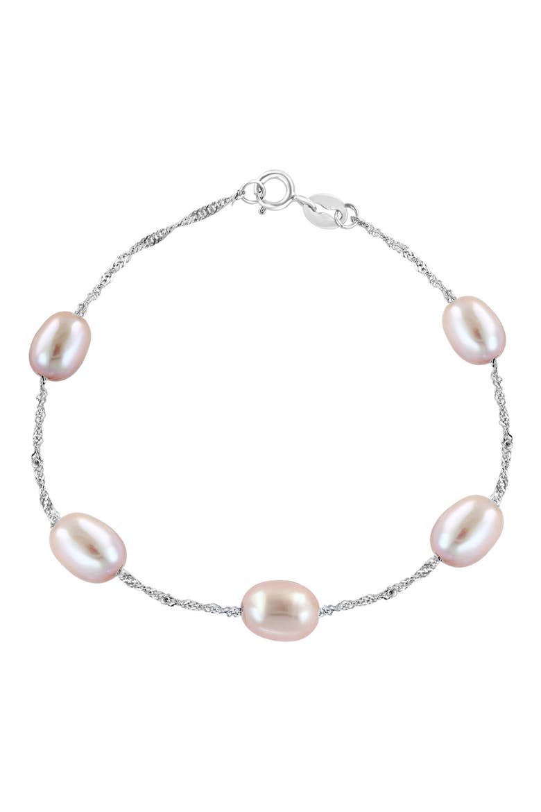 Sterling Silver 7mm Pink Freshwater Pearl Station Bracelet, Main, color, WHITE
