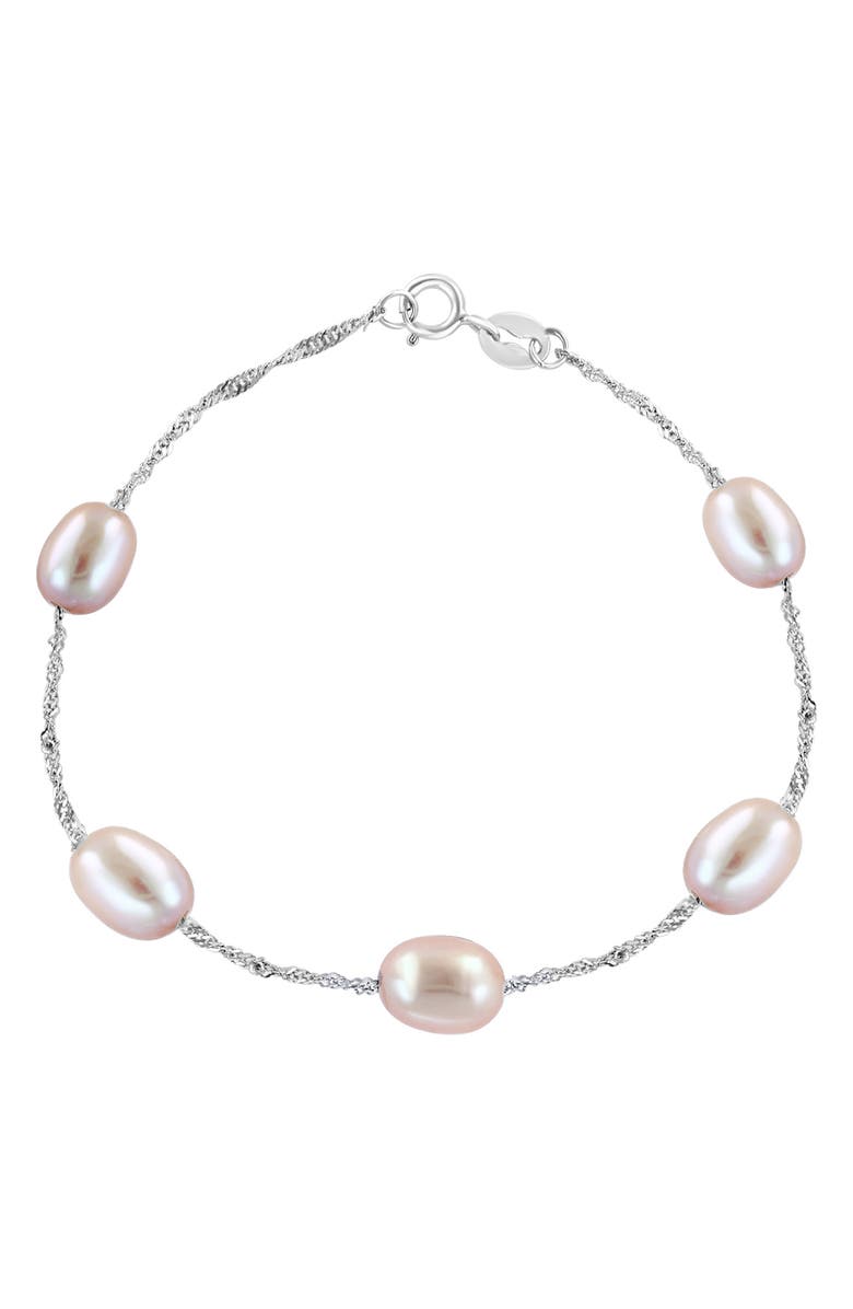 EFFY Sterling Silver 7mm Pink Freshwater Pearl Station Bracelet, Main, color, White