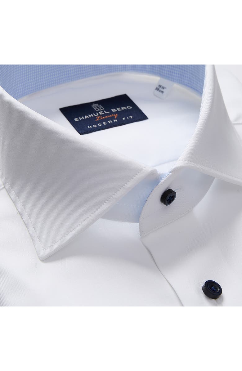 Emanuel Berg Modern Fit Solid Natural Stretch Yoga Twill Dress Shirt, Alternate, color, White