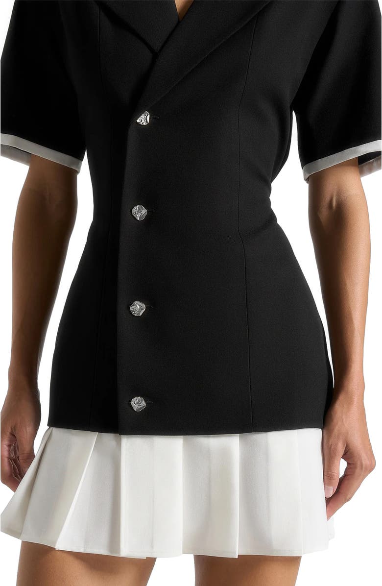 Manière De Voir Baya Tailored Cinch Waist Pleated Blazer Dress, Alternate, color, Black