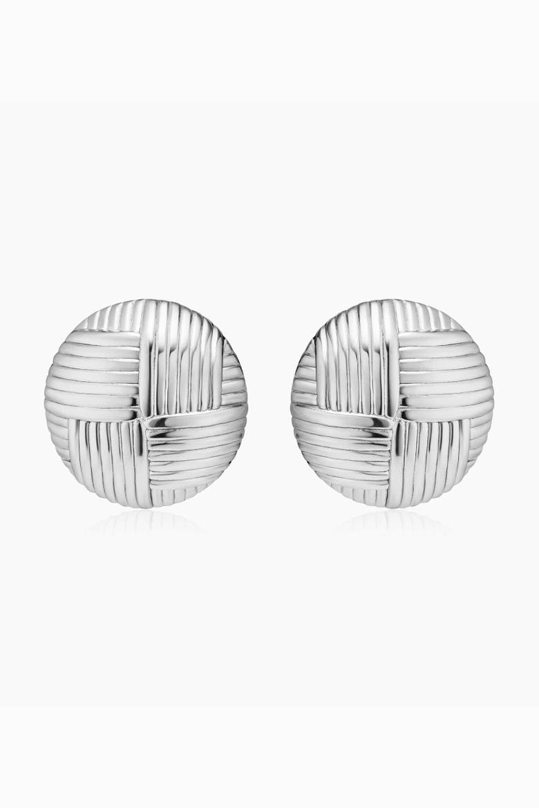 Sterling Silver Woven Button Earrings, Main, color, Silver