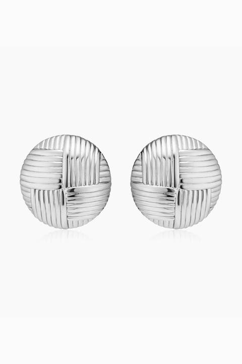 Sterling Silver Woven Button Earrings