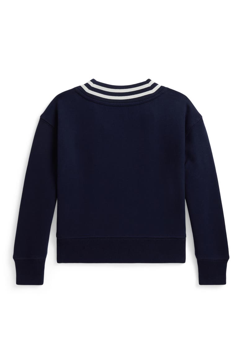 Kids' V-Neck Striped Fleece Pullover, Alternate, color, REFINED NAVY