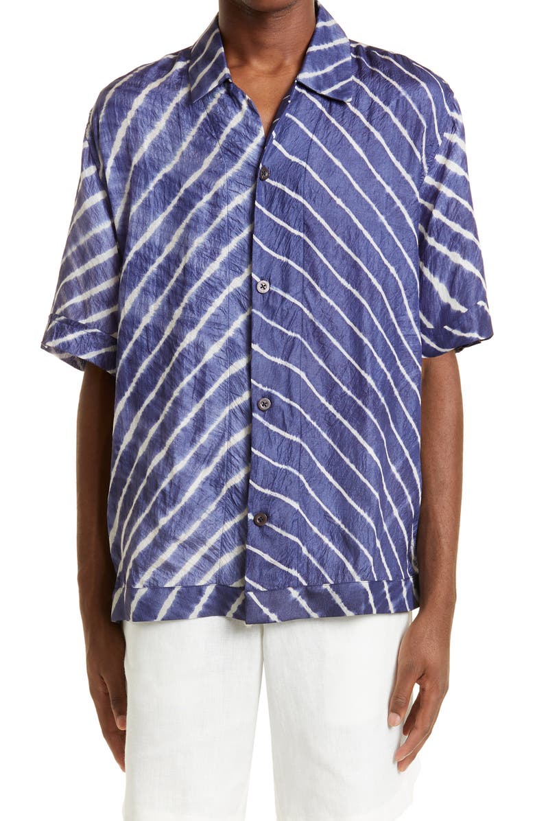 SMR Days Mens' Bakhoven Tie Dye Chevron Short Sleeve Button-Up Shirt, Main, color,