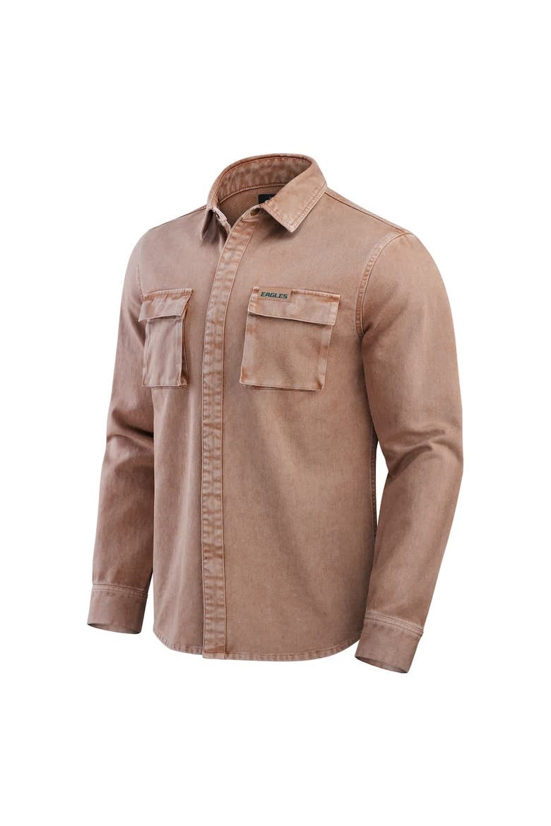 Men's Darius Rucker Collection by Fanatics Brown Philadelphia Eagles Garment Dyed Long Sleeve Full Snap Shirt, Alternate, color, Brown