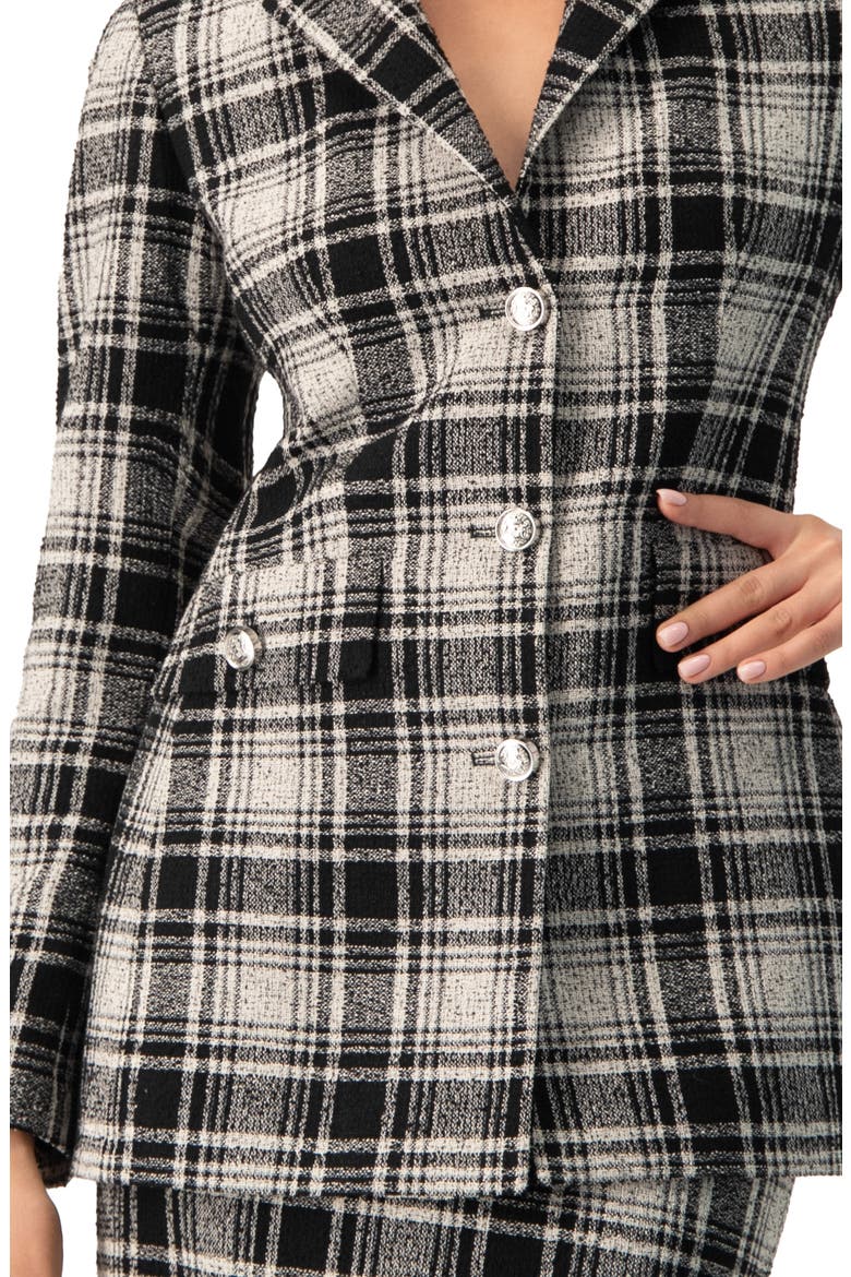 Checkered Three Button Blazer, Alternate, color, Black