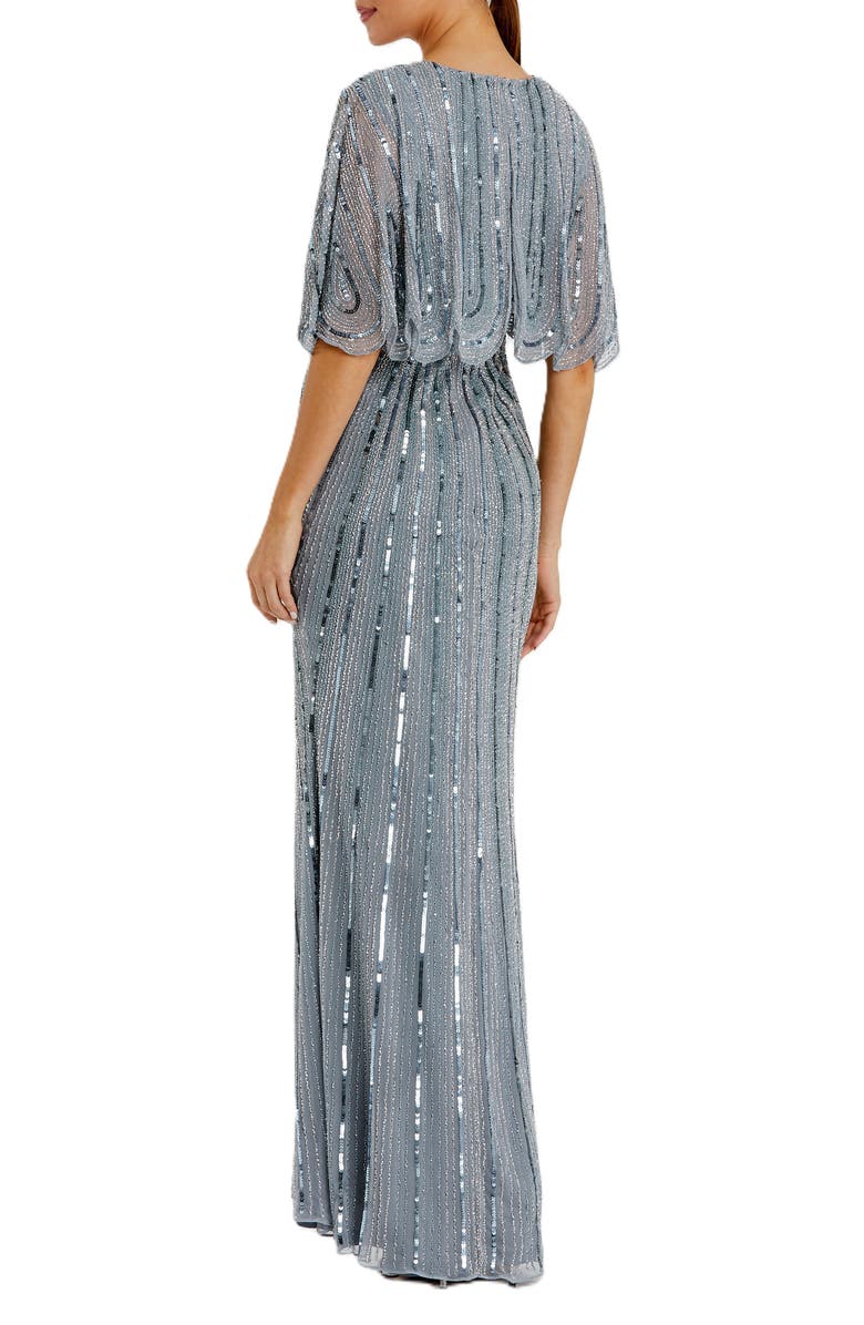 Mac Duggal Sequined V Neck Cape Sleeve Column Gown, Alternate, color, 