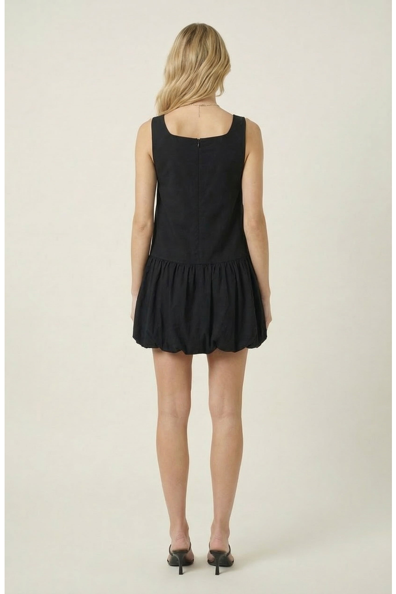Sleeveless Mini Dress with Floral Applique and Bubble Hem, Alternate, color, Black