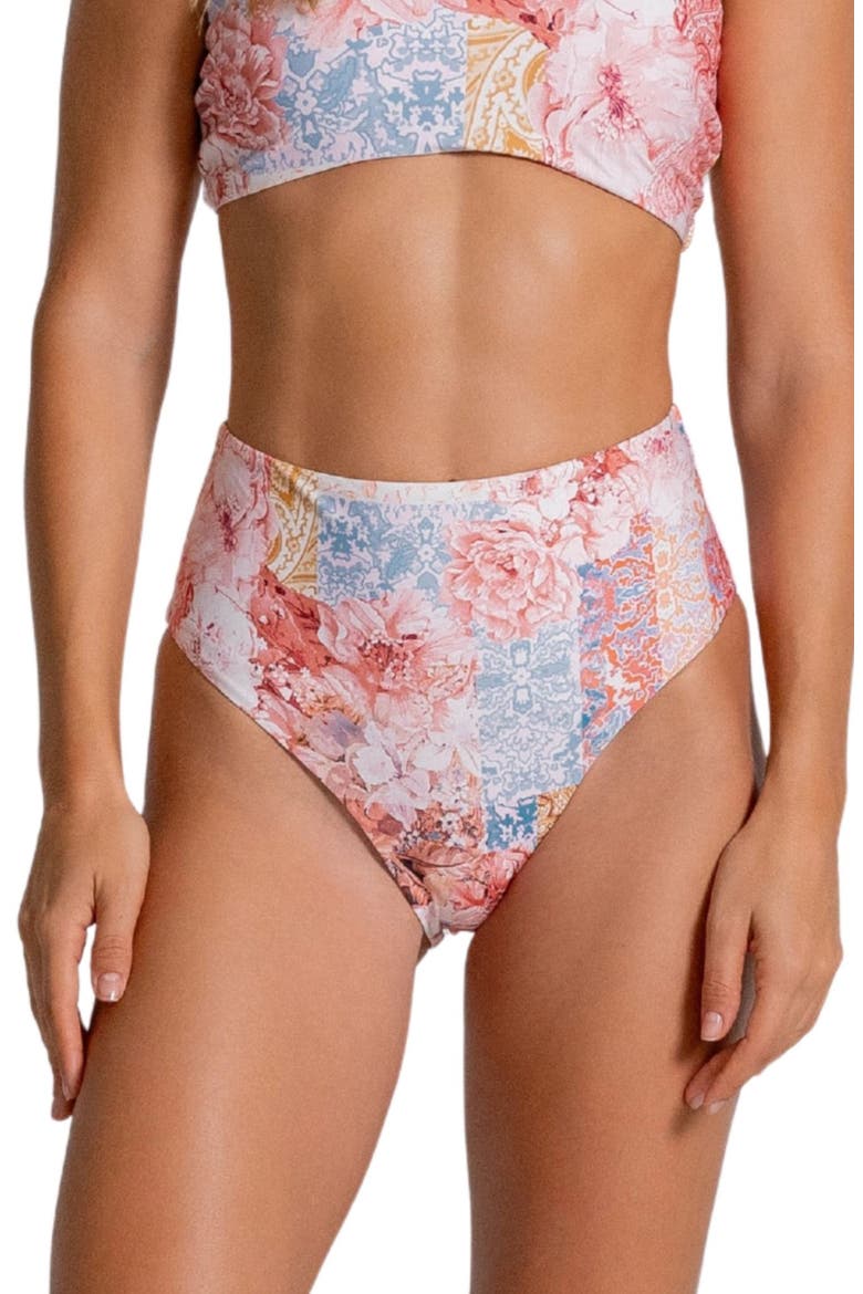 High Waist Bikini Bottoms, Main, color, ORANGE/BLUE MULTI