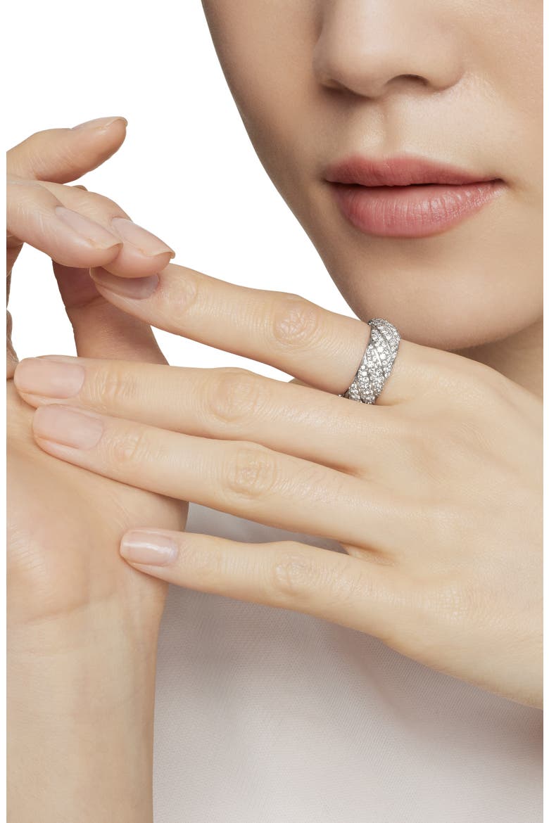 Sculpted Cable Band Ring in Sterling Silver with Pavé Diamonds, Alternate, color, STERLING SILVER