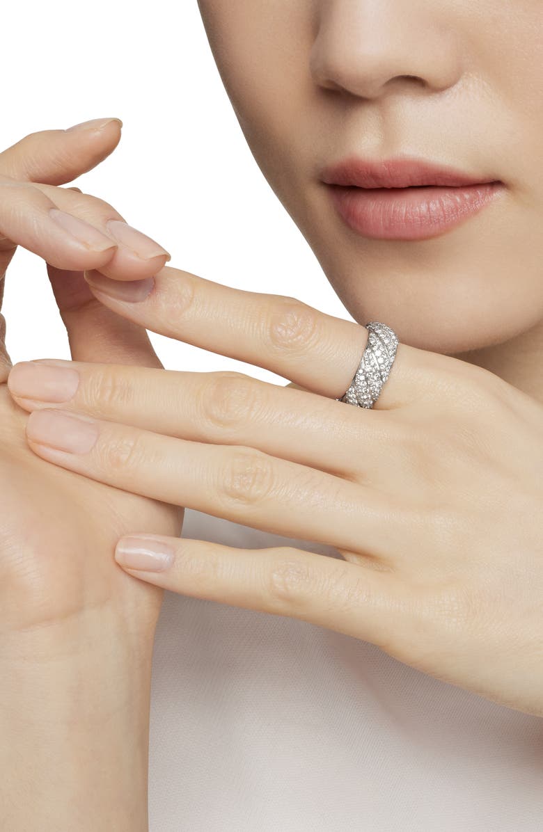 David Yurman Sculpted Cable Band Ring in Sterling Silver with Pavé Diamonds, Alternate, color, Sterling Silver