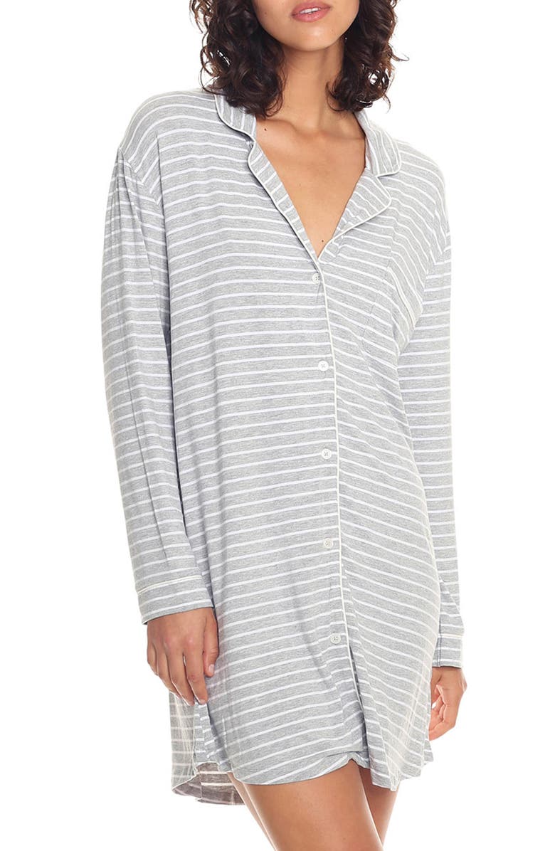 Papinelle Kate Stripe Long Sleeve Nightgown, Alternate, color, Grey/ White Stripe
