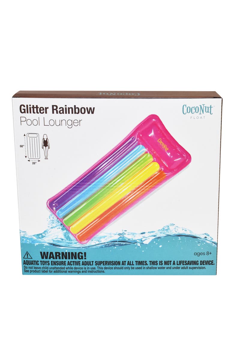 Coconut Float Glitter Rainbow Pool Lounge 68X 28 Inch Inflatable Water Raft, Alternate, color, Multicolored