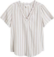 beachlunchlounge Bree Ruffle Linen & Cotton Top