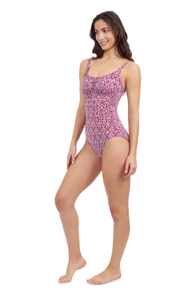 Profile by Gottex Plume Scoop Neck Shirred Bust One Piece, Alternate, color, Brick White