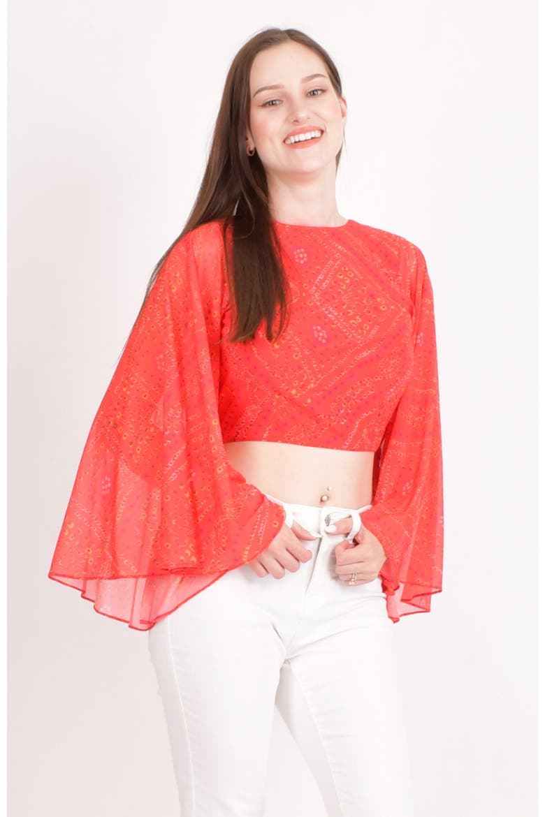 Eva Red Bell Sleeves Crop Top, Alternate, color, Red