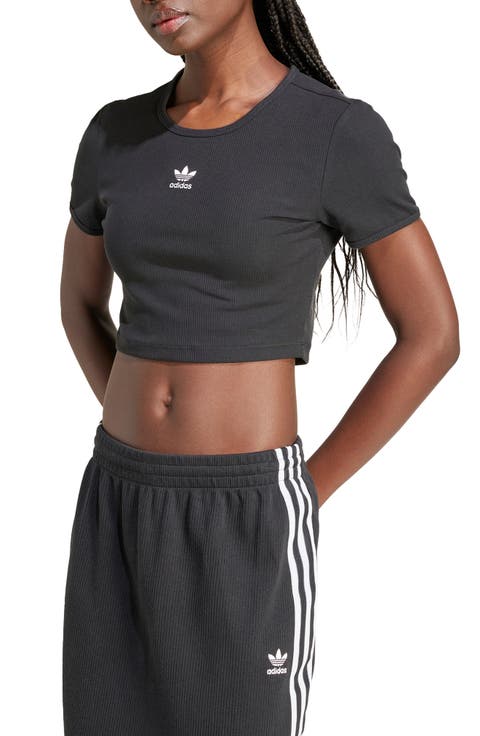 Essentials Trefoil Logo Crop Rib T-Shirt