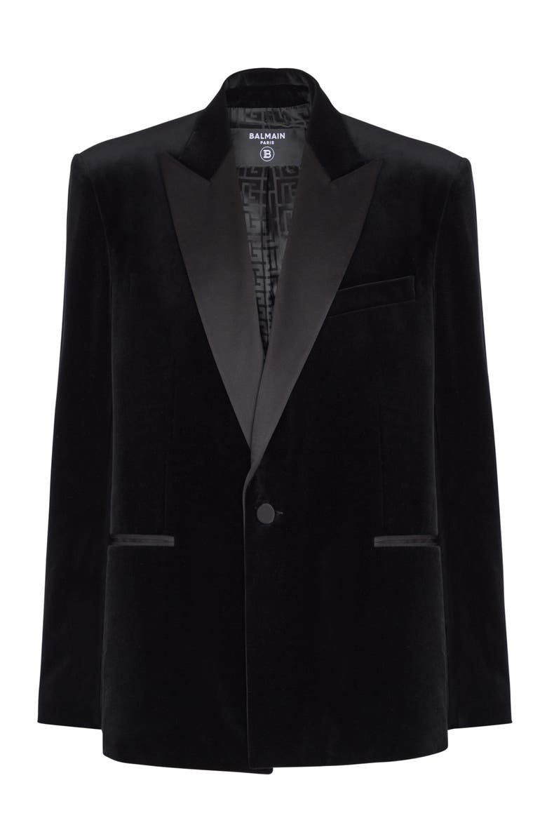 Balmain Velvet and satin 1-button blazer, Main, color, Black