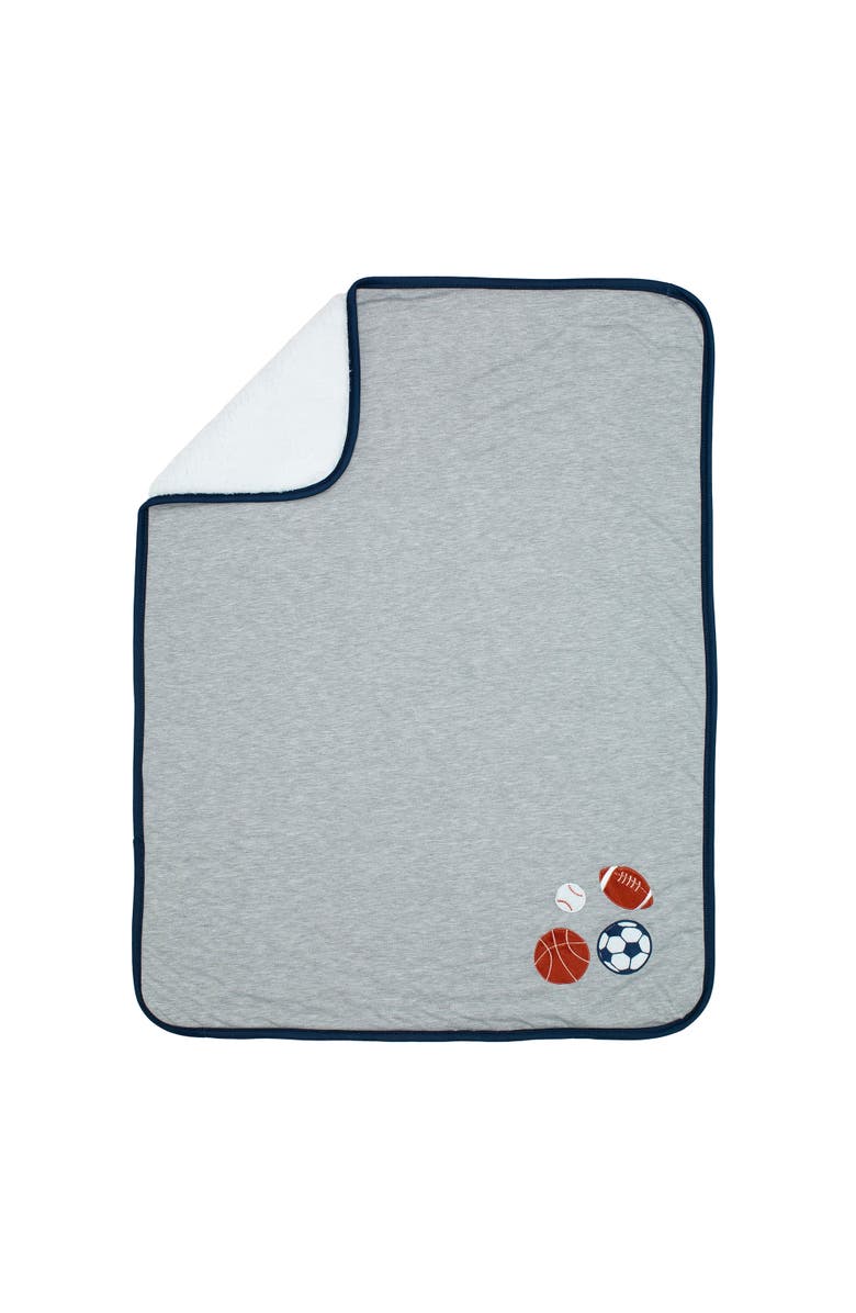 Lambs & Ivy Hall of Fame Sports Jersey/Faux Shearling Cozy Baby Blanket, Alternate, color, Gray